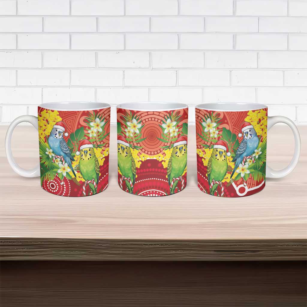 Budgerigar Australia Christmas Ceramic Mug Budgies Golden Wattle Aboriginal Red - Aussie Hoodie