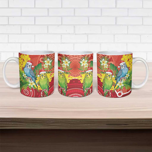 Budgerigar Australia Christmas Ceramic Mug Budgies Golden Wattle Aboriginal Red - Aussie Hoodie