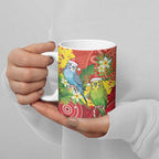 Budgerigar Australia Christmas Ceramic Mug Budgies Golden Wattle Aboriginal Red - Aussie Hoodie