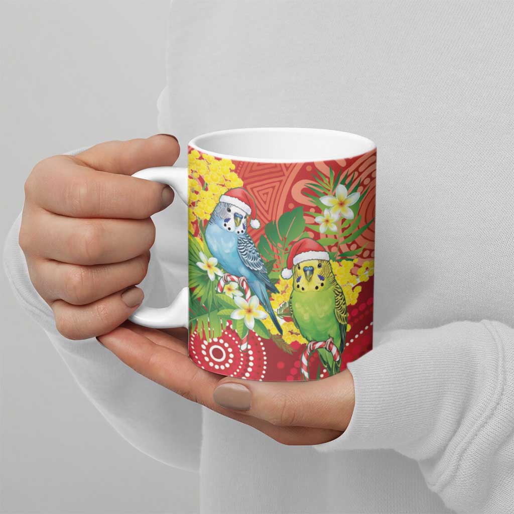 Budgerigar Australia Christmas Ceramic Mug Budgies Golden Wattle Aboriginal Red - Aussie Hoodie