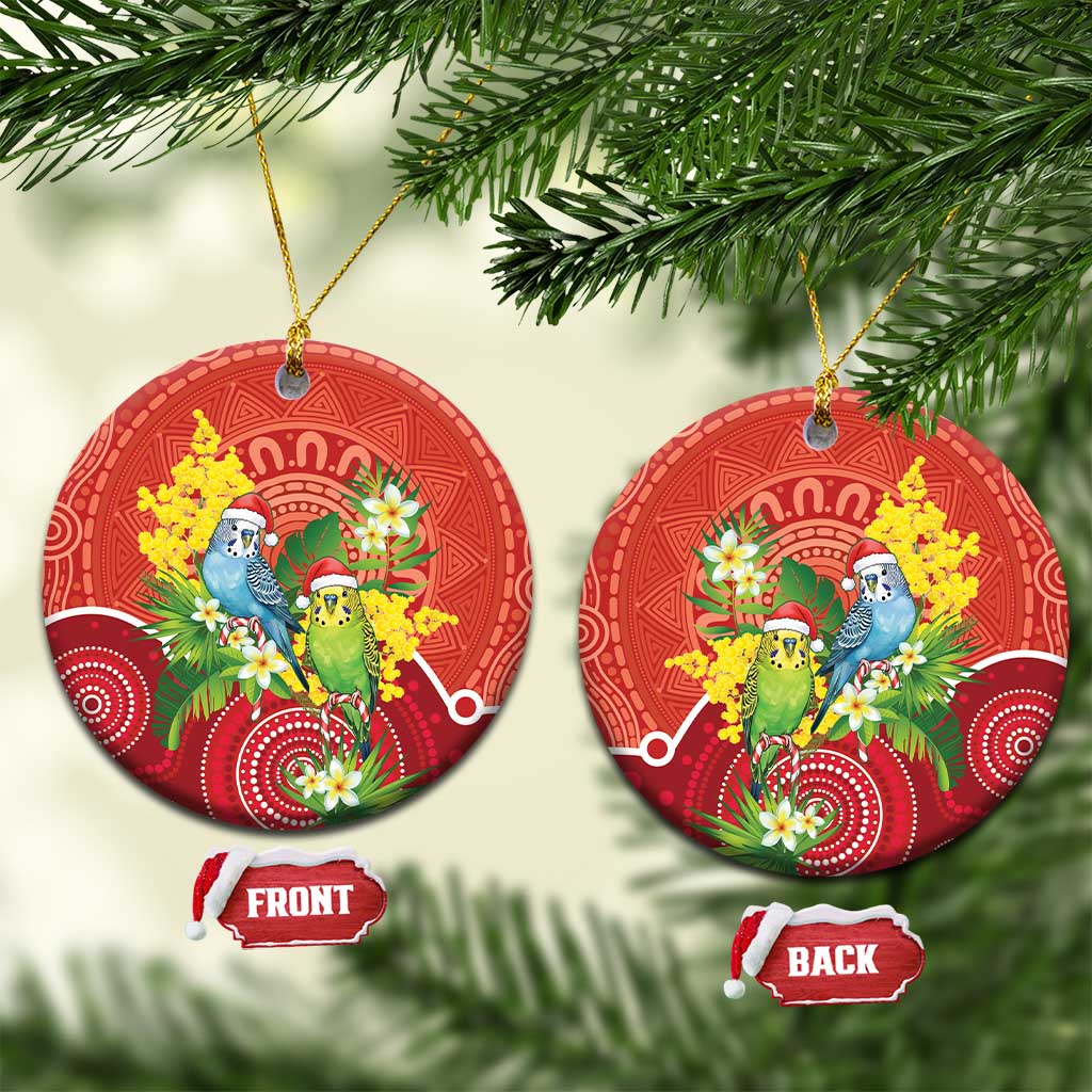 Budgerigar Australia Christmas Ceramic Ornament Budgies Golden Wattle Aboriginal Red - Aussie Hoodie