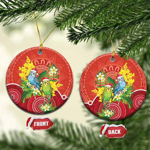 Budgerigar Australia Christmas Ceramic Ornament Budgies Golden Wattle Aboriginal Red - Aussie Hoodie