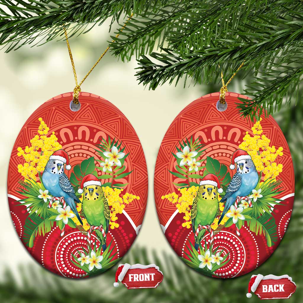 Budgerigar Australia Christmas Ceramic Ornament Budgies Golden Wattle Aboriginal Red - Aussie Hoodie