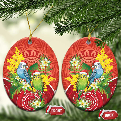 Budgerigar Australia Christmas Ceramic Ornament Budgies Golden Wattle Aboriginal Red - Aussie Hoodie