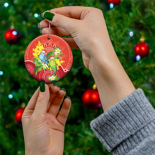 Budgerigar Australia Christmas Ceramic Ornament Budgies Golden Wattle Aboriginal Red - Aussie Hoodie