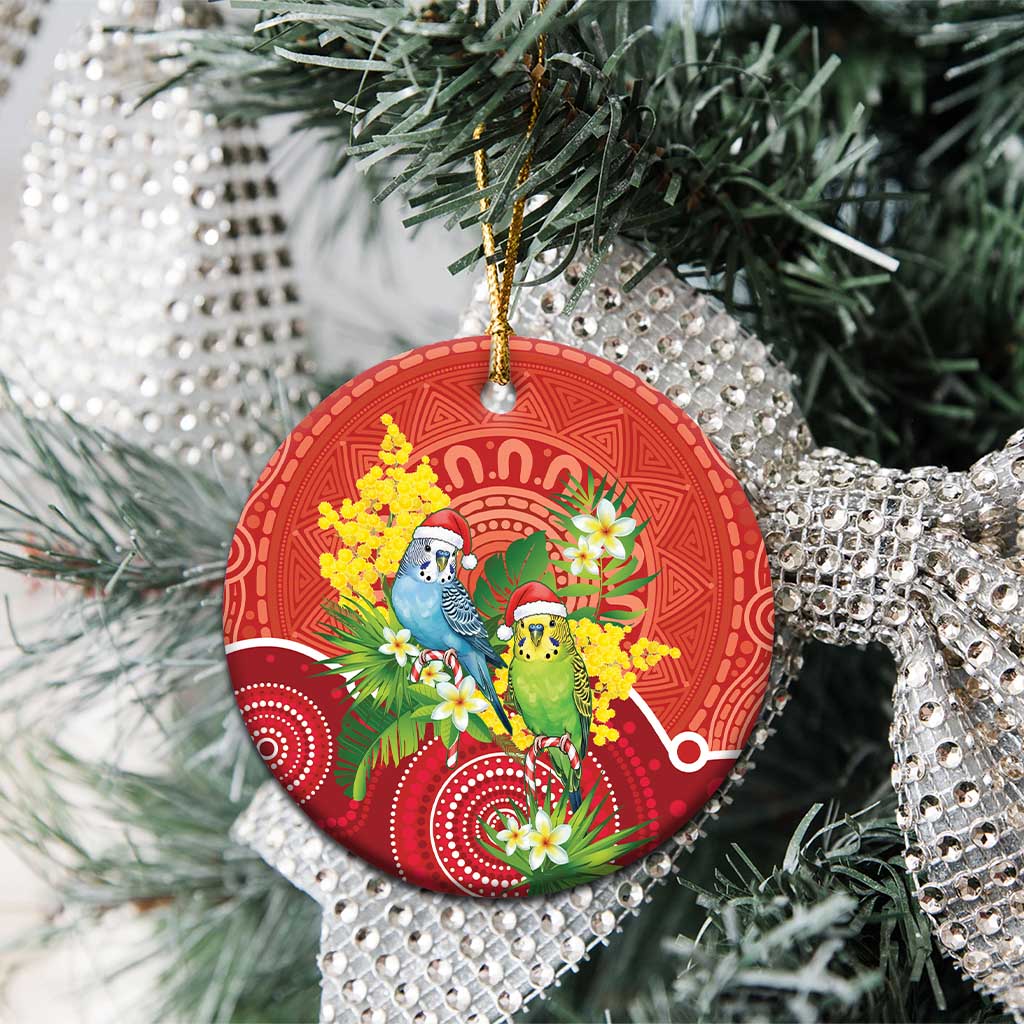 Budgerigar Australia Christmas Ceramic Ornament Budgies Golden Wattle Aboriginal Red - Aussie Hoodie