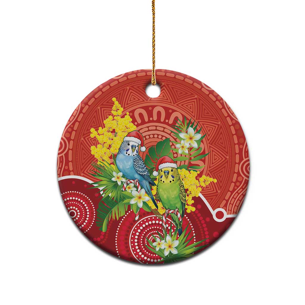 Budgerigar Australia Christmas Ceramic Ornament Budgies Golden Wattle Aboriginal Red - Aussie Hoodie