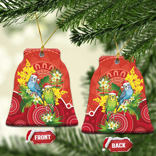 Budgerigar Australia Christmas Ceramic Ornament Budgies Golden Wattle Aboriginal Red - Aussie Hoodie