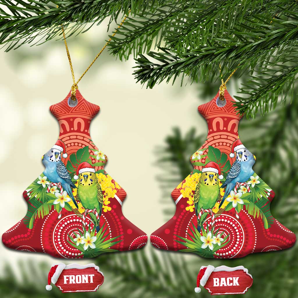 Budgerigar Australia Christmas Ceramic Ornament Budgies Golden Wattle Aboriginal Red - Aussie Hoodie