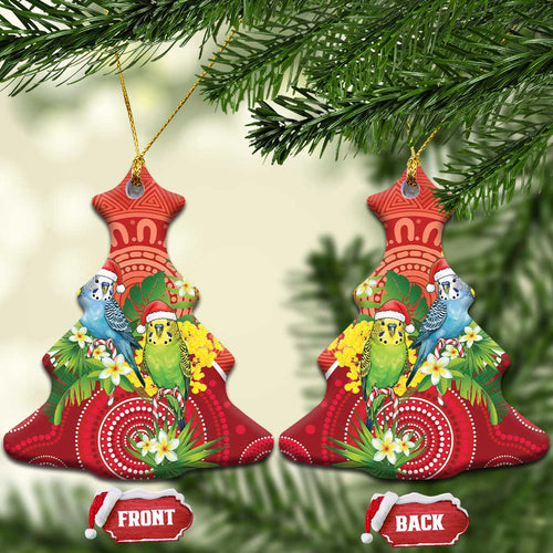 Budgerigar Australia Christmas Ceramic Ornament Budgies Golden Wattle Aboriginal Red - Aussie Hoodie