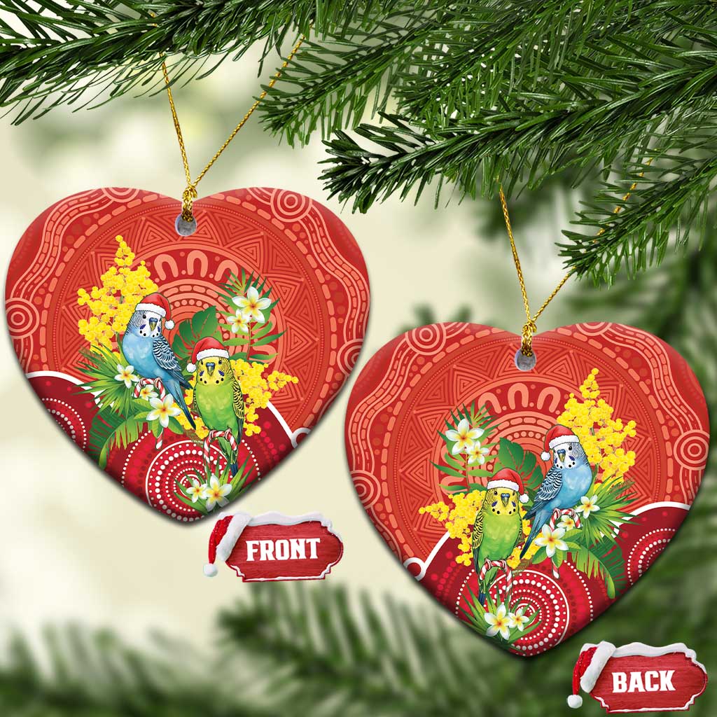 Budgerigar Australia Christmas Ceramic Ornament Budgies Golden Wattle Aboriginal Red - Aussie Hoodie