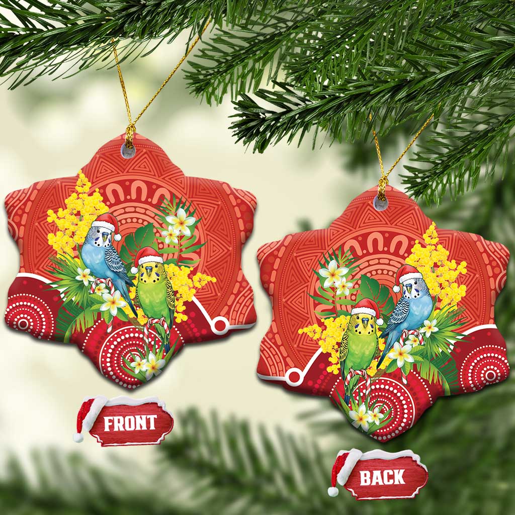 Budgerigar Australia Christmas Ceramic Ornament Budgies Golden Wattle Aboriginal Red - Aussie Hoodie