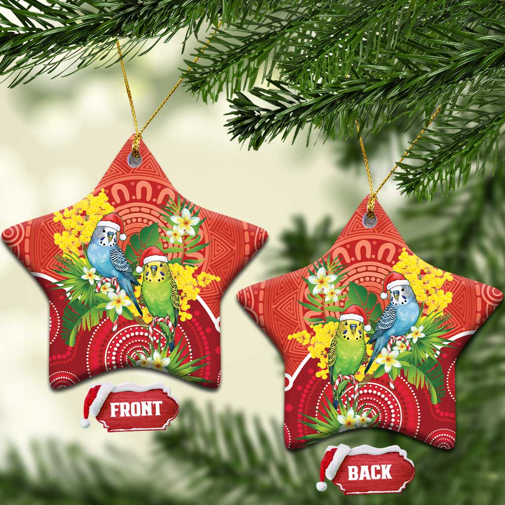 Budgerigar Australia Christmas Ceramic Ornament Budgies Golden Wattle Aboriginal Red - Aussie Hoodie