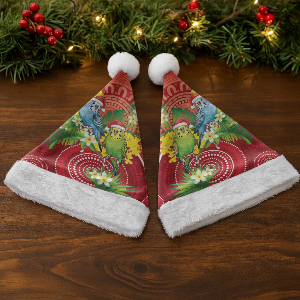 Budgerigar Australia Christmas Santa Hat Budgies Golden Wattle Aboriginal Red - Aussie Hoodie