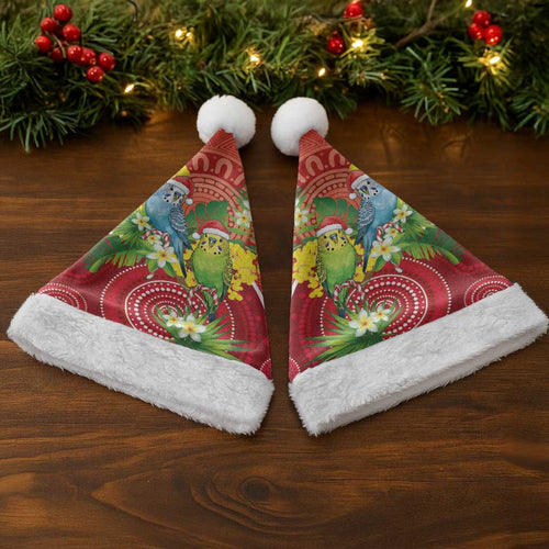 Budgerigar Australia Christmas Santa Hat Budgies Golden Wattle Aboriginal Red - Aussie Hoodie
