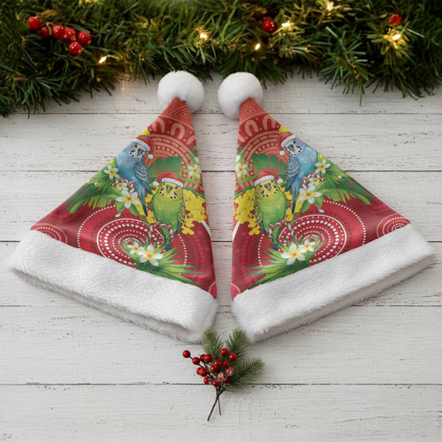 Budgerigar Australia Christmas Santa Hat Budgies Golden Wattle Aboriginal Red - Aussie Hoodie