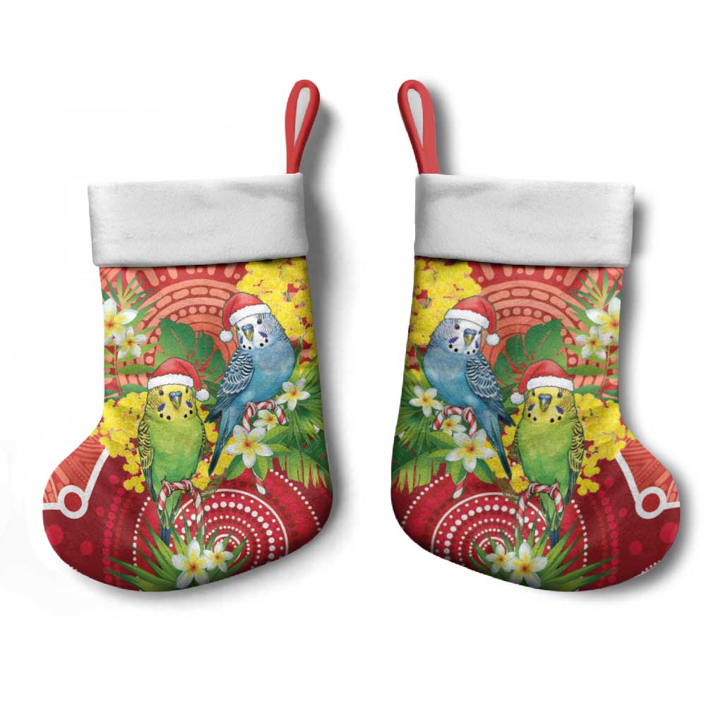 Budgerigar Australia Christmas Stocking Budgies Golden Wattle Aboriginal Red - Aussie Hoodie