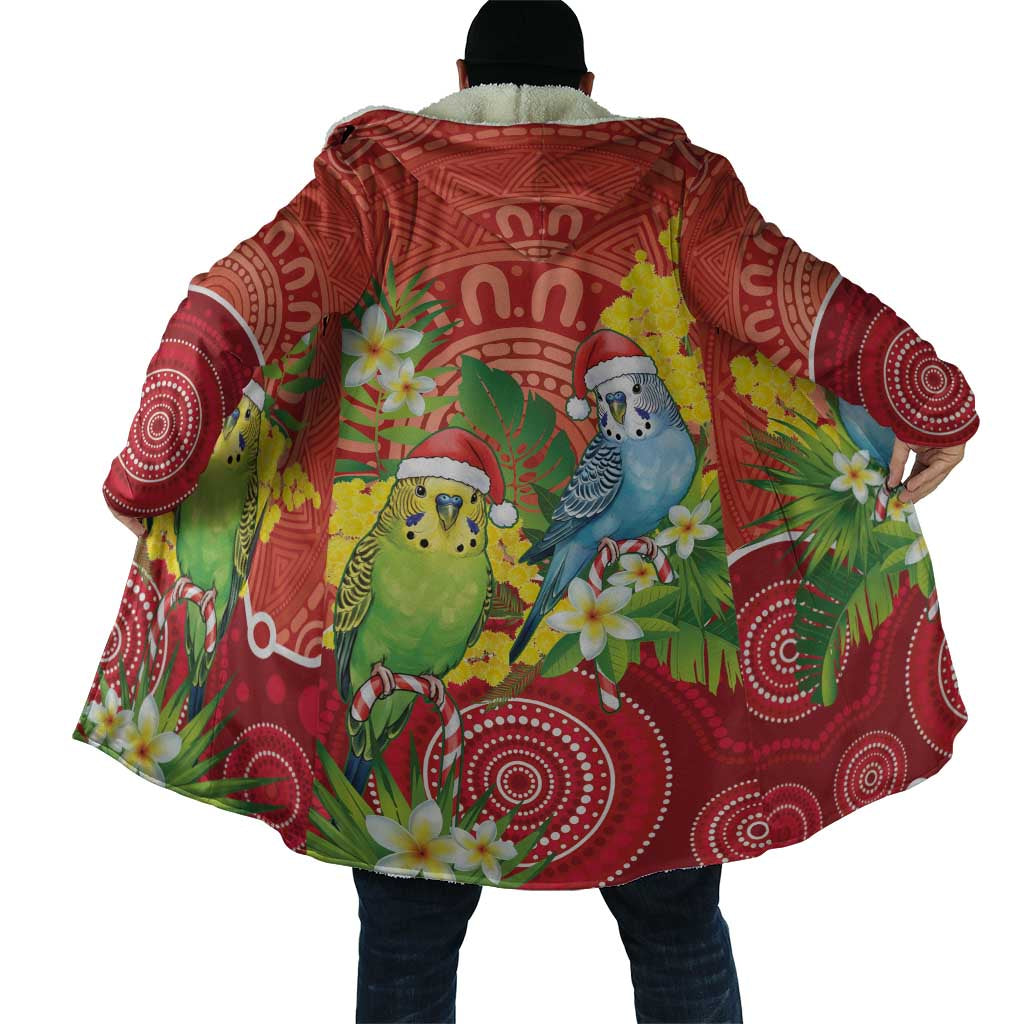 Budgerigar Australia Christmas Cloak Budgies Golden Wattle Aboriginal Red - Aussie Hoodie