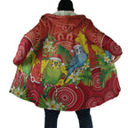 Budgerigar Australia Christmas Cloak Budgies Golden Wattle Aboriginal Red - Aussie Hoodie