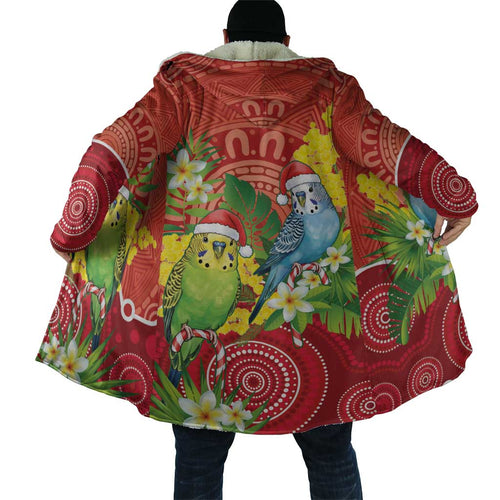 Budgerigar Australia Christmas Cloak Budgies Golden Wattle Aboriginal Red - Aussie Hoodie
