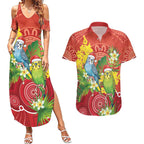Budgerigar Australia Christmas Couples Matching Summer Maxi Dress and Hawaiian Shirt Budgies Golden Wattle Aboriginal Red - Aussie Hoodie