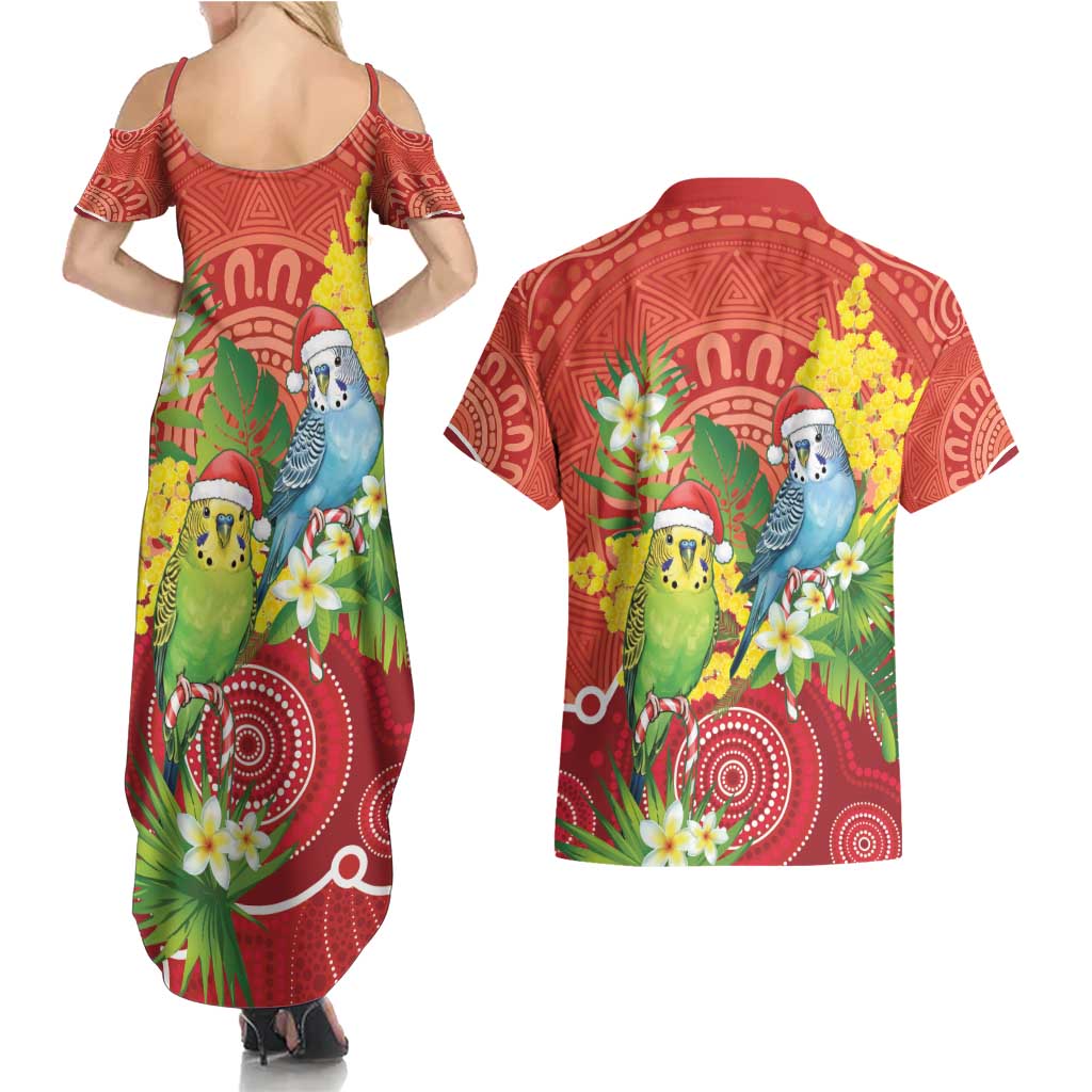 Budgerigar Australia Christmas Couples Matching Summer Maxi Dress and Hawaiian Shirt Budgies Golden Wattle Aboriginal Red - Aussie Hoodie