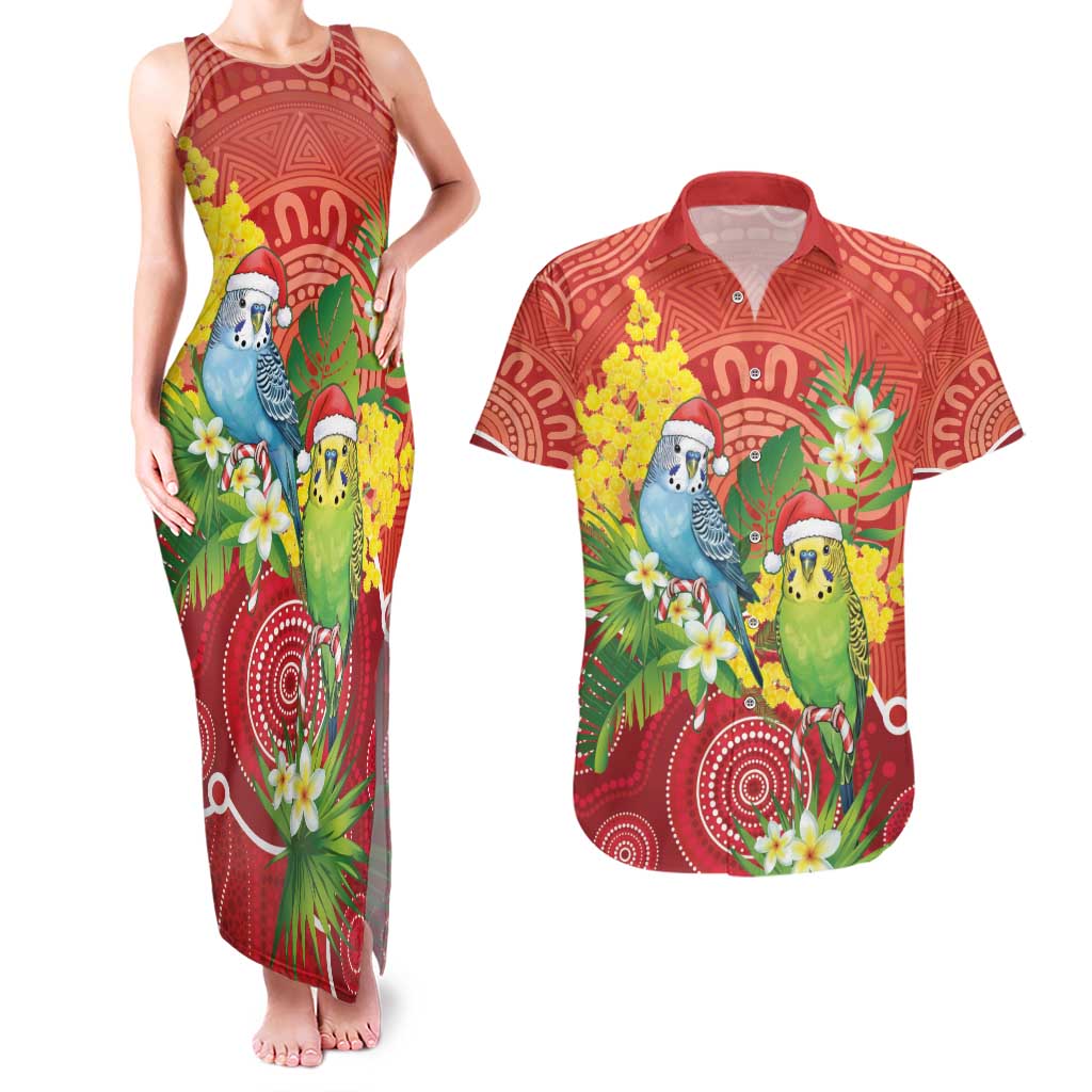 Budgerigar Australia Christmas Couples Matching Tank Maxi Dress and Hawaiian Shirt Budgies Golden Wattle Aboriginal Red - Aussie Hoodie