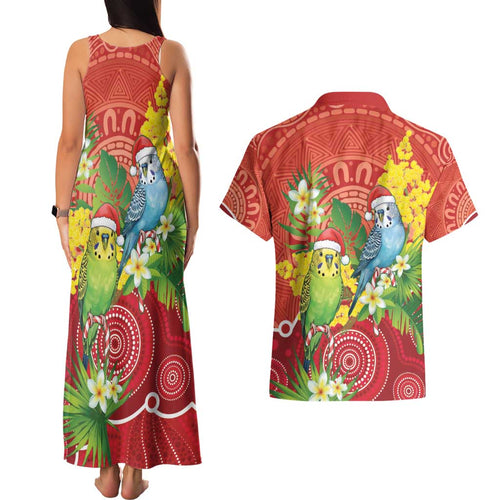 Budgerigar Australia Christmas Couples Matching Tank Maxi Dress and Hawaiian Shirt Budgies Golden Wattle Aboriginal Red - Aussie Hoodie