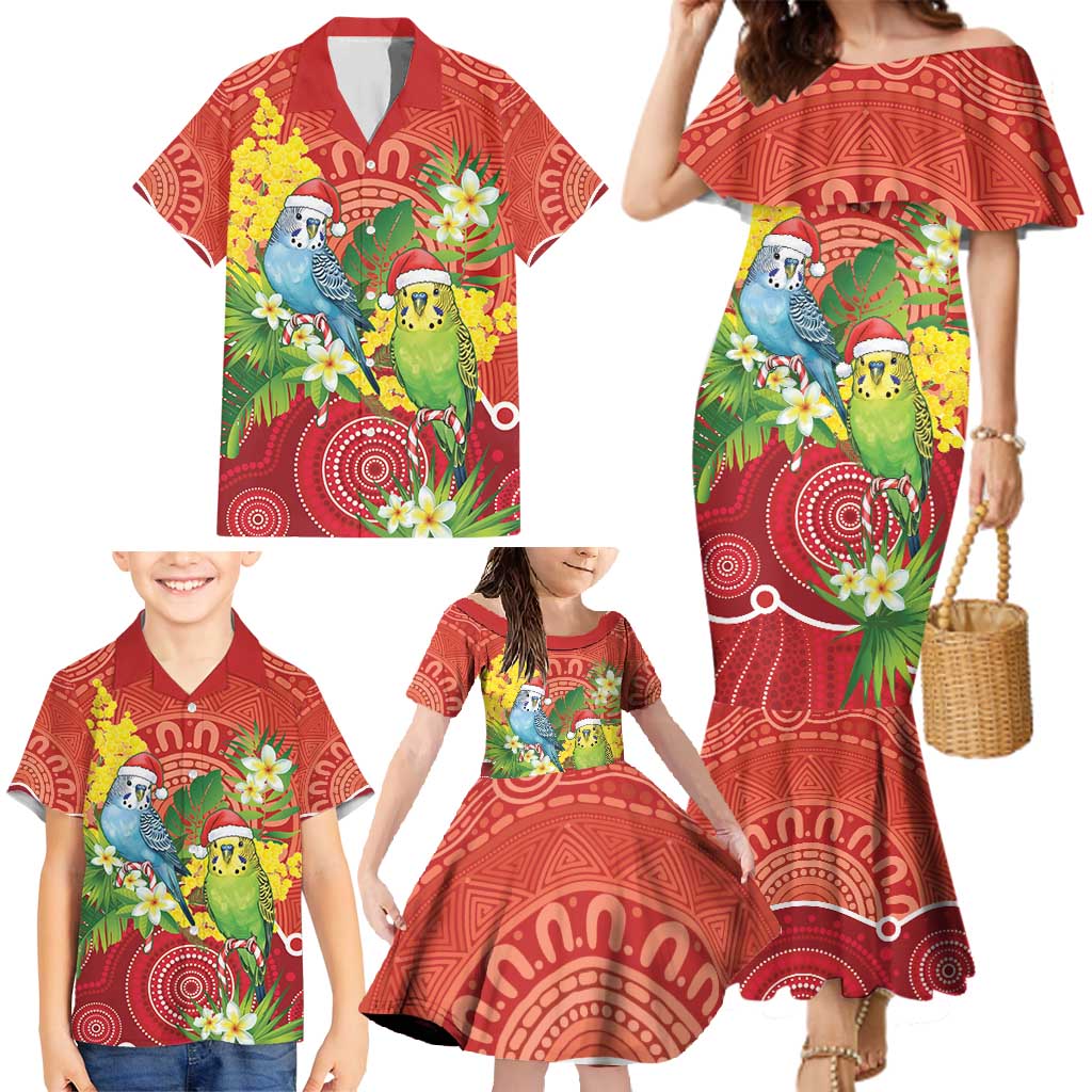 Budgerigar Australia Christmas Family Matching Mermaid Dress and Hawaiian Shirt Budgies Golden Wattle Aboriginal Red - Aussie Hoodie