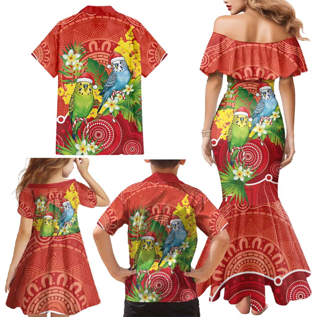Budgerigar Australia Christmas Family Matching Mermaid Dress and Hawaiian Shirt Budgies Golden Wattle Aboriginal Red - Aussie Hoodie