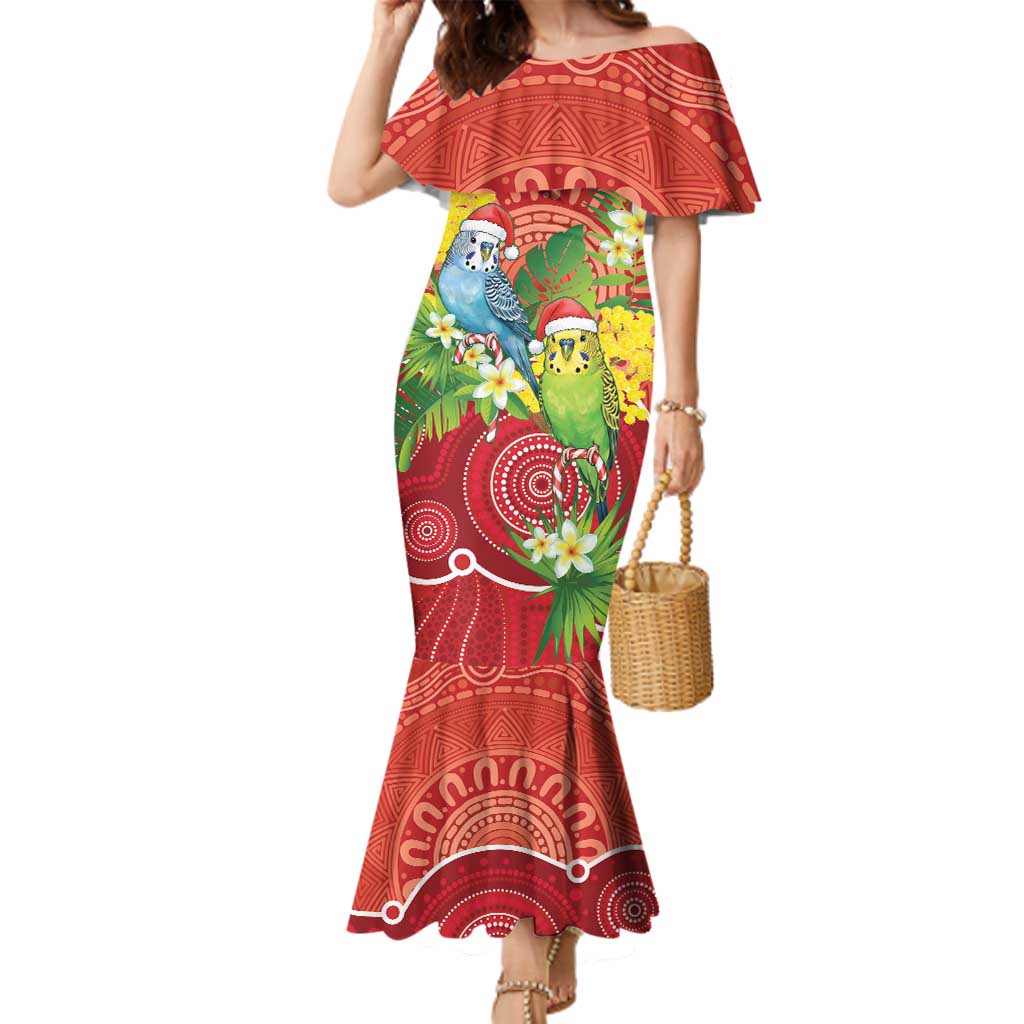 Budgerigar Australia Christmas Family Matching Mermaid Dress and Hawaiian Shirt Budgies Golden Wattle Aboriginal Red - Aussie Hoodie