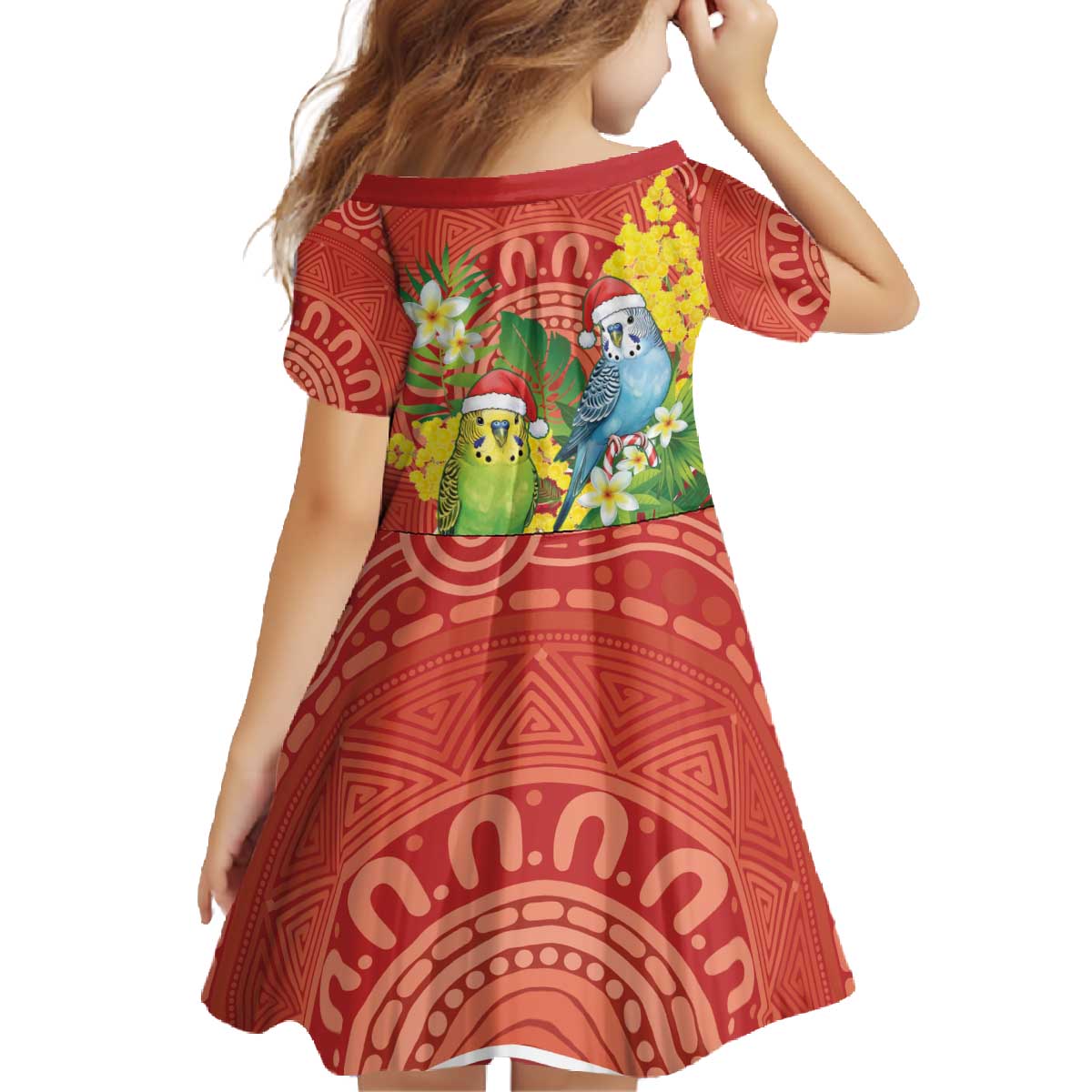 Budgerigar Australia Christmas Family Matching Off The Shoulder Long Sleeve Dress and Hawaiian Shirt Budgies Golden Wattle Aboriginal Red - Aussie Hoodie
