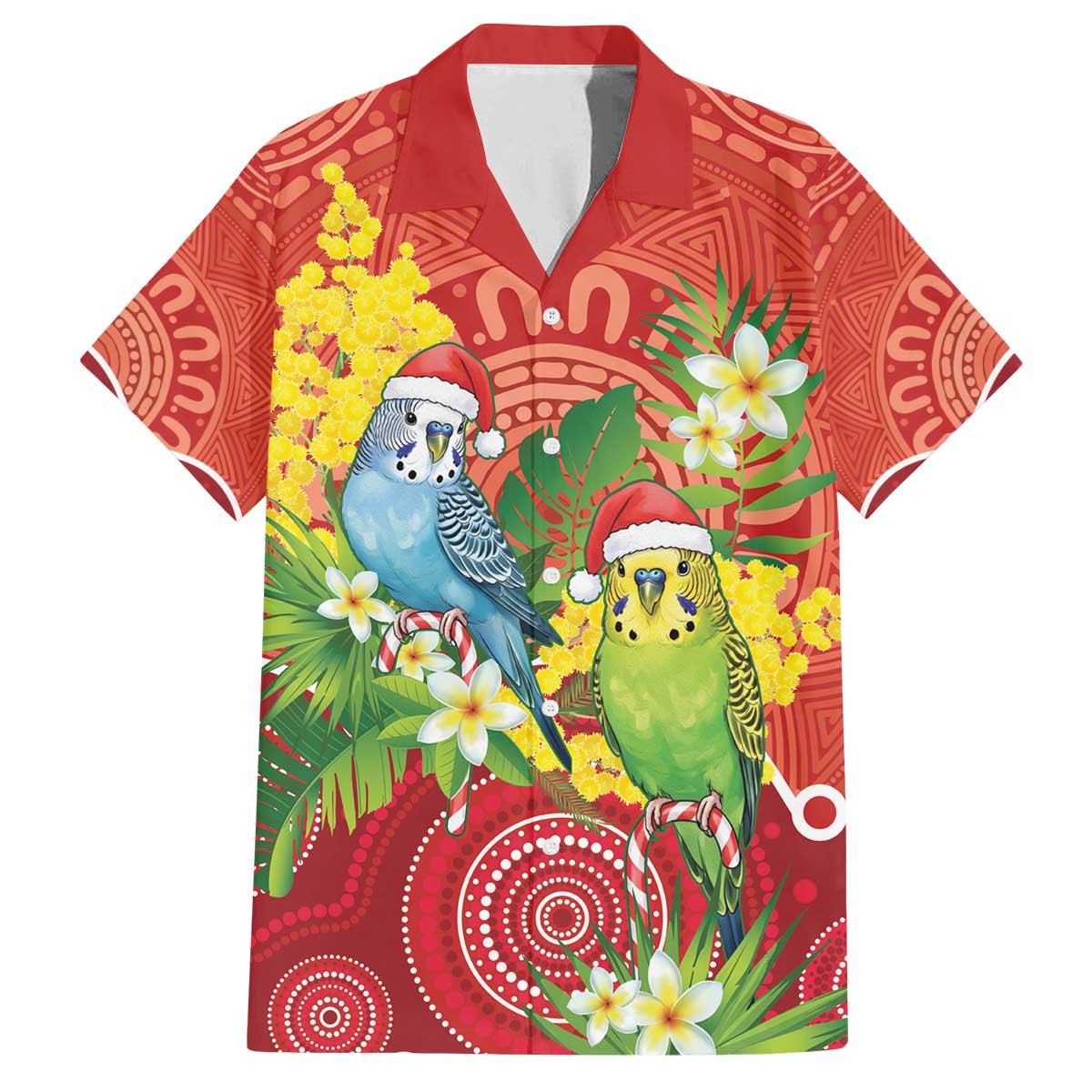 Budgerigar Australia Christmas Family Matching Off The Shoulder Long Sleeve Dress and Hawaiian Shirt Budgies Golden Wattle Aboriginal Red - Aussie Hoodie