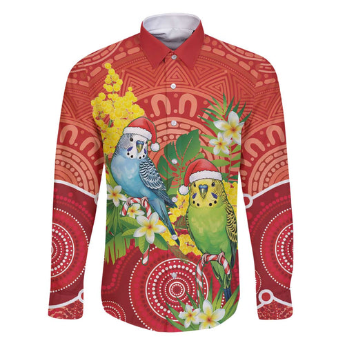 Budgerigar Australia Christmas Family Matching Off The Shoulder Long Sleeve Dress and Hawaiian Shirt Budgies Golden Wattle Aboriginal Red - Aussie Hoodie