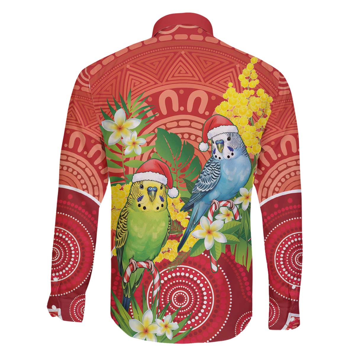 Budgerigar Australia Christmas Family Matching Off The Shoulder Long Sleeve Dress and Hawaiian Shirt Budgies Golden Wattle Aboriginal Red - Aussie Hoodie