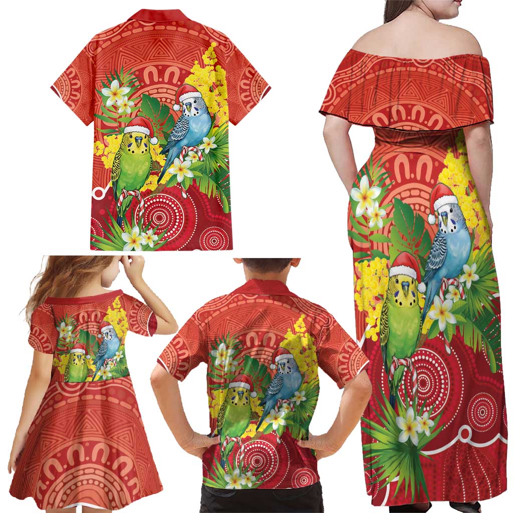 Budgerigar Australia Christmas Family Matching Off Shoulder Maxi Dress and Hawaiian Shirt Budgies Golden Wattle Aboriginal Red - Aussie Hoodie