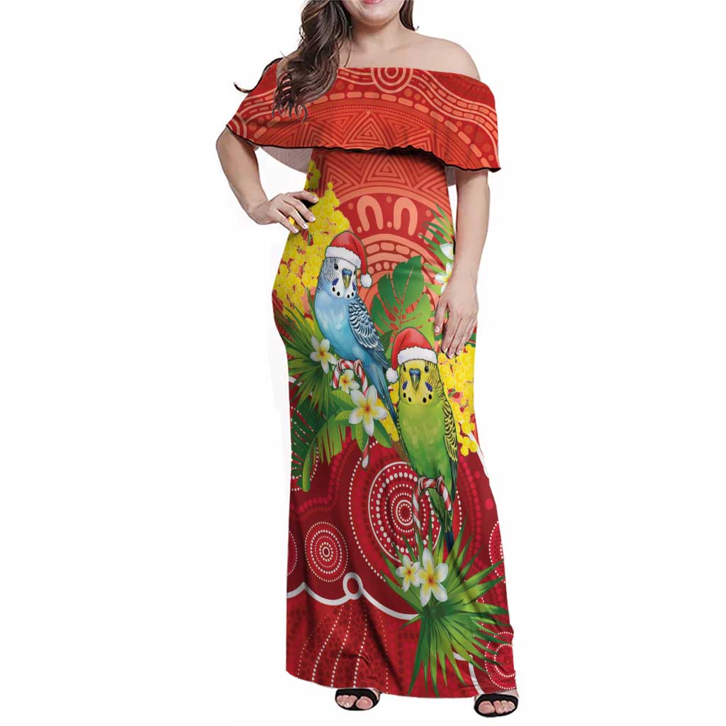 Budgerigar Australia Christmas Family Matching Off Shoulder Maxi Dress and Hawaiian Shirt Budgies Golden Wattle Aboriginal Red - Aussie Hoodie