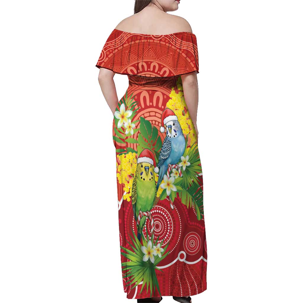 Budgerigar Australia Christmas Family Matching Off Shoulder Maxi Dress and Hawaiian Shirt Budgies Golden Wattle Aboriginal Red - Aussie Hoodie