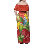Budgerigar Australia Christmas Family Matching Off Shoulder Maxi Dress and Hawaiian Shirt Budgies Golden Wattle Aboriginal Red - Aussie Hoodie