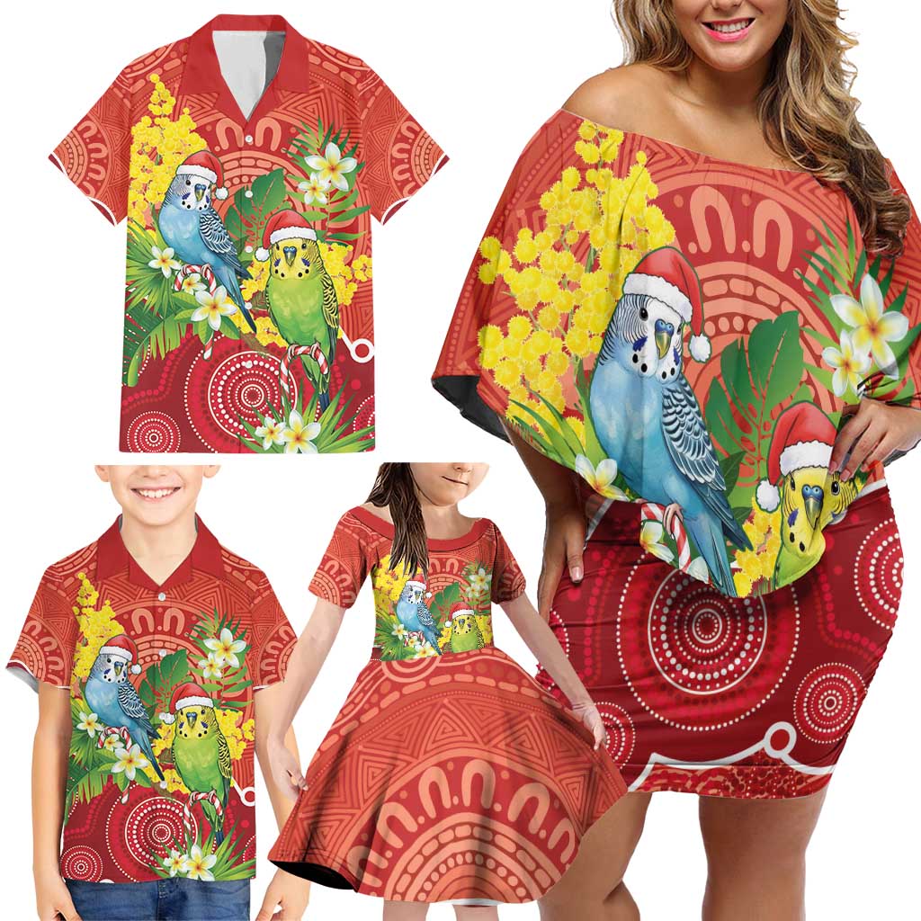 Budgerigar Australia Christmas Family Matching Off Shoulder Short Dress and Hawaiian Shirt Budgies Golden Wattle Aboriginal Red - Aussie Hoodie