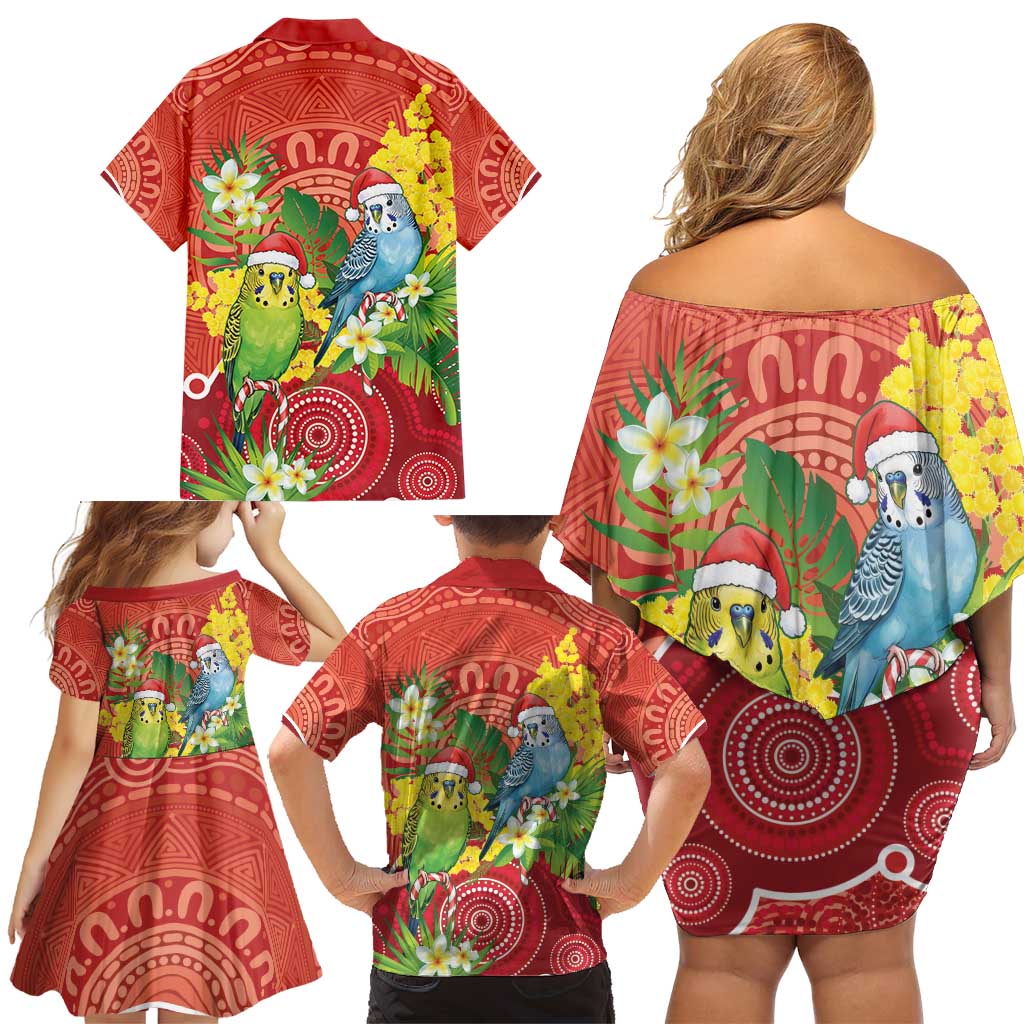 Budgerigar Australia Christmas Family Matching Off Shoulder Short Dress and Hawaiian Shirt Budgies Golden Wattle Aboriginal Red - Aussie Hoodie