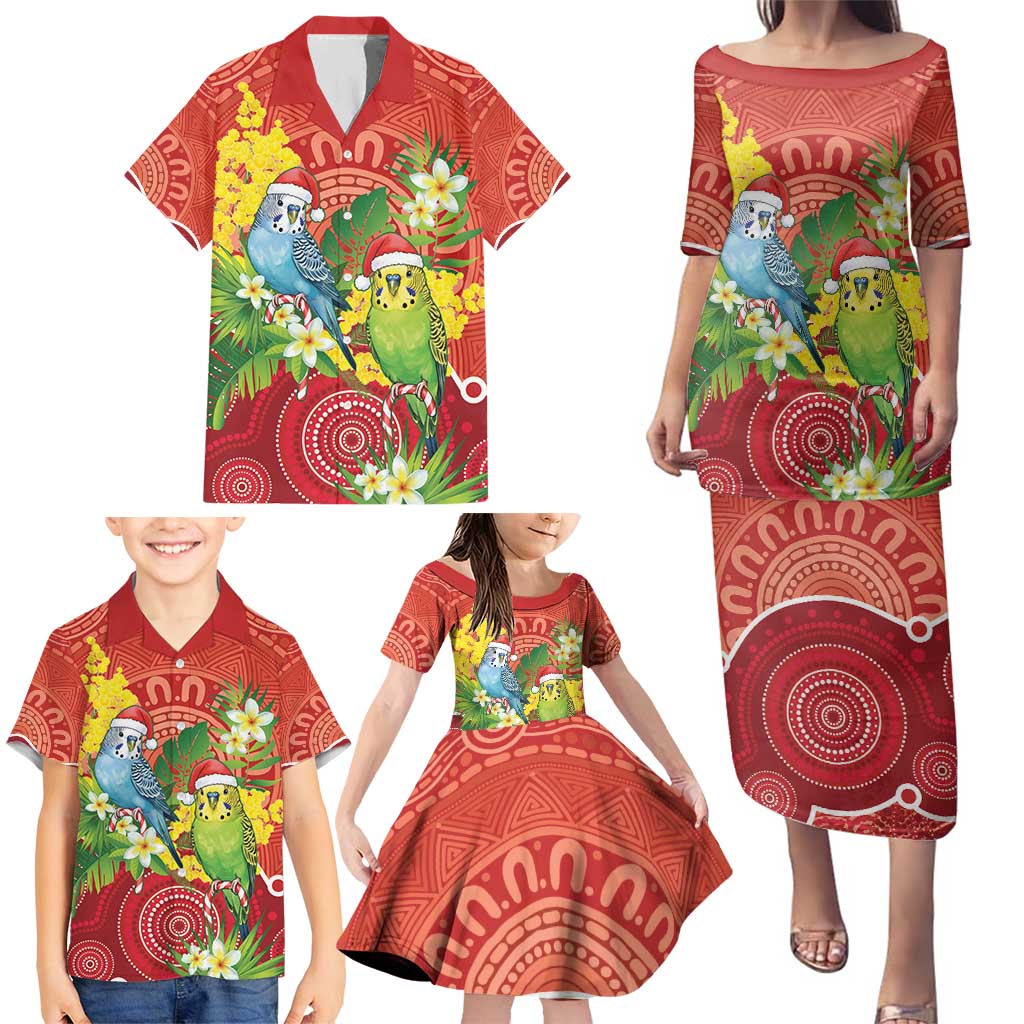 Budgerigar Australia Christmas Family Matching Puletasi and Hawaiian Shirt Budgies Golden Wattle Aboriginal Red - Aussie Hoodie