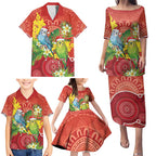 Budgerigar Australia Christmas Family Matching Puletasi and Hawaiian Shirt Budgies Golden Wattle Aboriginal Red - Aussie Hoodie