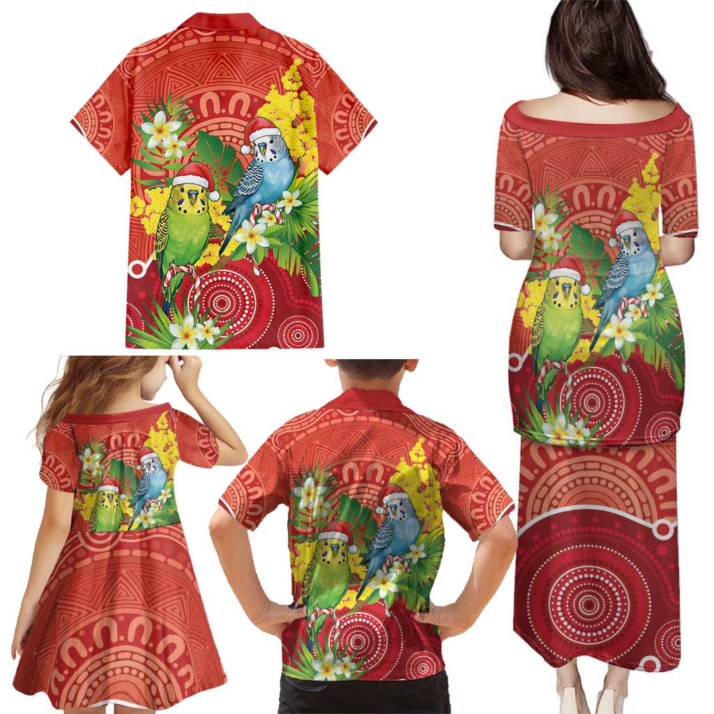 Budgerigar Australia Christmas Family Matching Puletasi and Hawaiian Shirt Budgies Golden Wattle Aboriginal Red - Aussie Hoodie