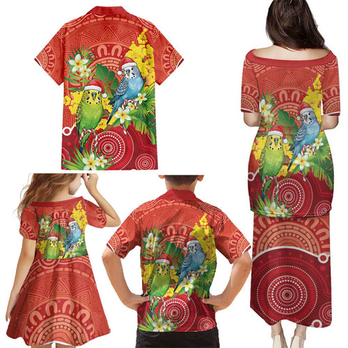 Budgerigar Australia Christmas Family Matching Puletasi and Hawaiian Shirt Budgies Golden Wattle Aboriginal Red - Aussie Hoodie