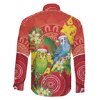 Budgerigar Australia Christmas Family Matching Short Sleeve Bodycon Dress and Hawaiian Shirt Budgies Golden Wattle Aboriginal Red - Aussie Hoodie