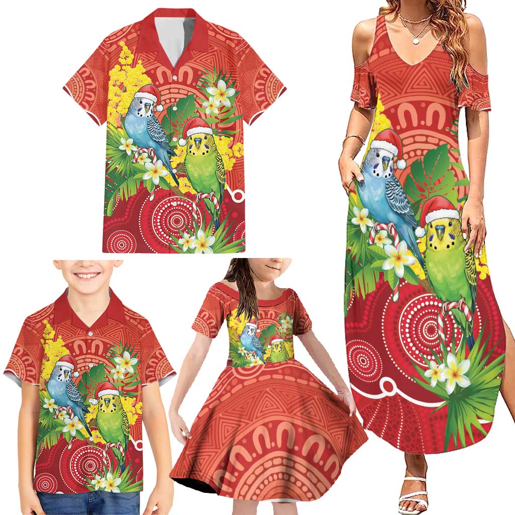 Budgerigar Australia Christmas Family Matching Summer Maxi Dress and Hawaiian Shirt Budgies Golden Wattle Aboriginal Red - Aussie Hoodie