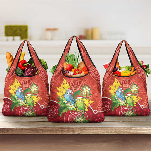 Budgerigar Australia Christmas Grocery Bag Budgies Golden Wattle Aboriginal Red - Aussie Hoodie