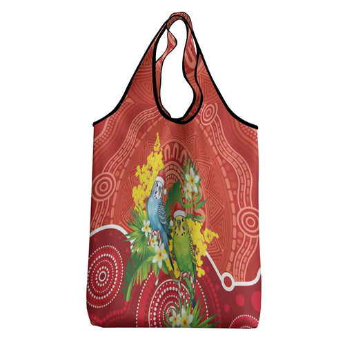Budgerigar Australia Christmas Grocery Bag Budgies Golden Wattle Aboriginal Red - Aussie Hoodie