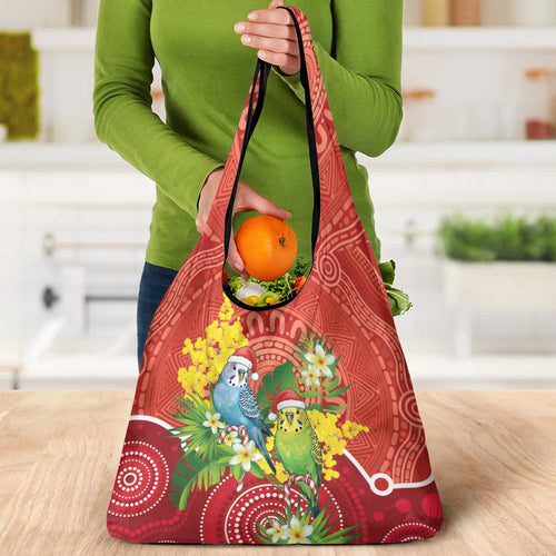 Budgerigar Australia Christmas Grocery Bag Budgies Golden Wattle Aboriginal Red - Aussie Hoodie